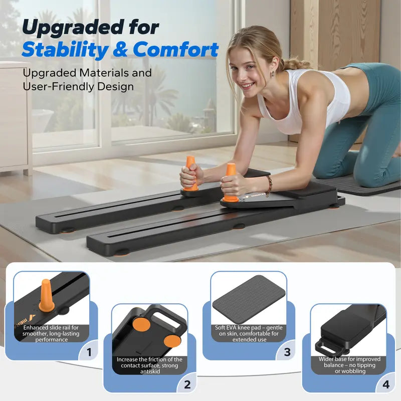 Terra Gym Multi-functional Adjustable AbExercise Board, Split Ab Slide Roller Board,Home Pilates Reformer with Knee Mat forHome Gym Core & Ab Strength Training,Abdominal Crunch Machine